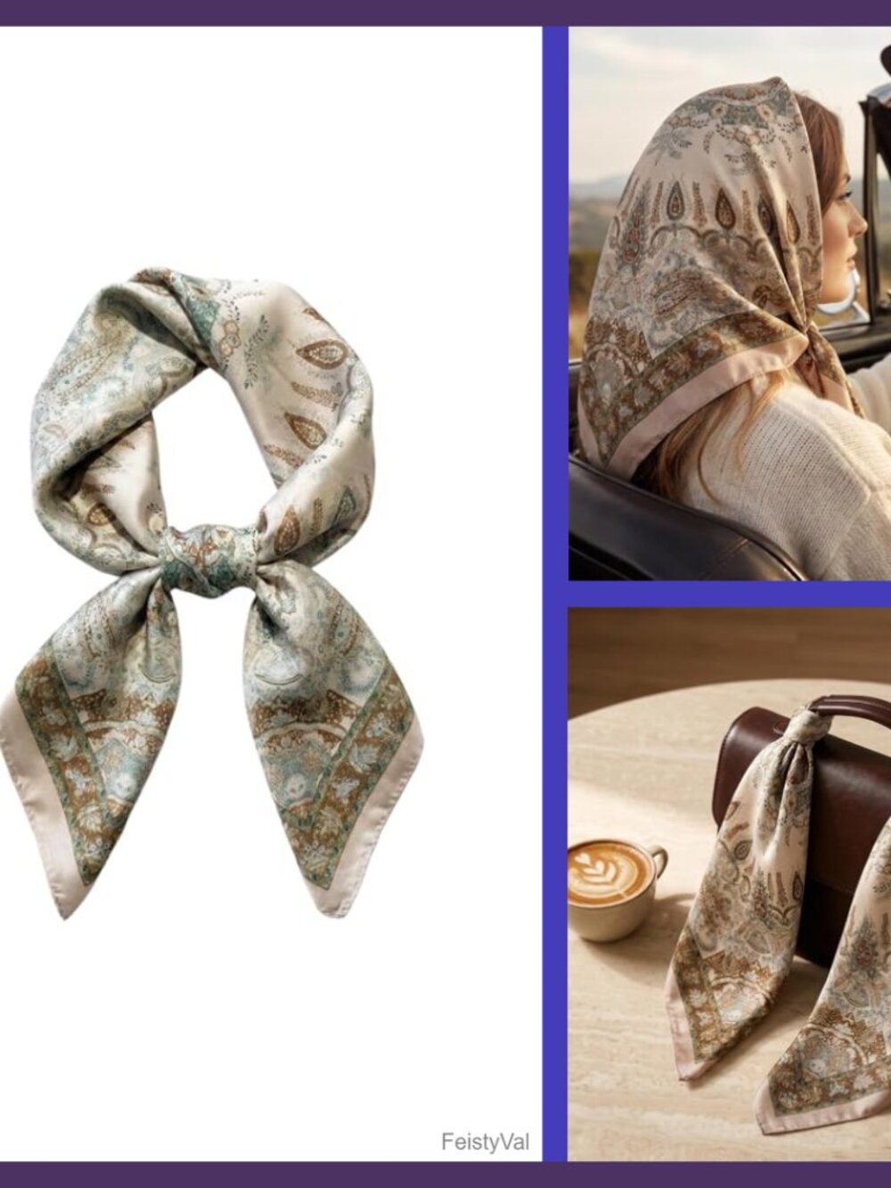 Satin Silk Hair Scarf Bandana Square Neck Wrap 27.5"
